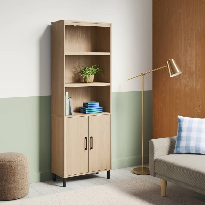 Mixed Material Library Bookcase With Doors Natural Wood - Room Essentials™ 3 Mixed Material Library Bookcase With Doors Natural Wood - Room Essentials™