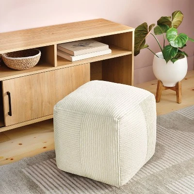 Ribbed Pouf Ottoman Cream - Room Essentials™ 3 Ribbed Pouf Ottoman Cream - Room Essentials™
