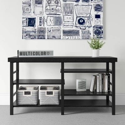 Adjustable Storage Dorm TV Stand For TVs Up To 50" Black Wood Grain Finish - Room Essentials™ 3 Adjustable Storage Dorm TV Stand For TVs Up To 50" Black Wood Grain Finish - Room Essentials™