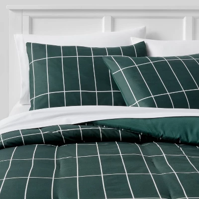Grid Print Microfiber Reversible Comforter & Sheet Set Dark Green - Room Essentials™ 10 Grid Print Microfiber Reversible Comforter & Sheet Set Dark Green - Room Essentials™ - Image 8