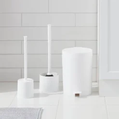 Plunger White - Room Essentials™: Essential Bathroom Accessory, Plastic With Holder, Recyclable