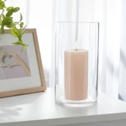 Clear Hurricane 3" X 8" Pillar Candle Holder - Room Essentials™: Sophisticated Tabletop Glass Decor