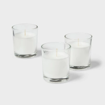 2.3" 8pk Unscented Votive Candle Set White - Room Essentials™: Paraffin Wax, Glass Holder, 15hr Burn Time 4 2.3" 8pk Unscented Votive Candle Set White - Room Essentials™: Paraffin Wax, Glass Holder, 15hr Burn Time - Image 2