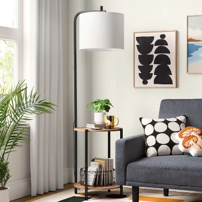 Floor Lamp With Table Natural Wood - Room Essentials™: ETL Listed, Linen Shade, Metal Body, 60" Height 4 Floor Lamp With Table Natural Wood - Room Essentials™: ETL Listed, Linen Shade, Metal Body, 60" Height - Image 2