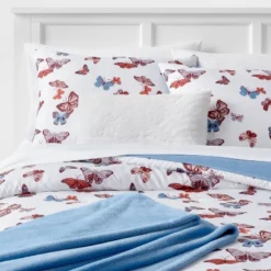 Butterfly Print Microfiber Decorative Bed Set With Throw Blue/Red/White - Room Essentials™ -Wayfair Shop GUEST e00afba5 a714 4928 90f7 d5171afd96c9