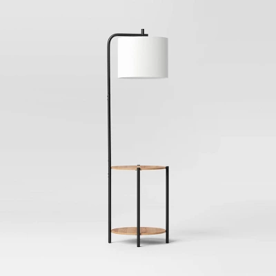 Floor Lamp With Table Natural Wood - Room Essentials™: ETL Listed, Linen Shade, Metal Body, 60" Height 3 Floor Lamp With Table Natural Wood - Room Essentials™: ETL Listed, Linen Shade, Metal Body, 60" Height